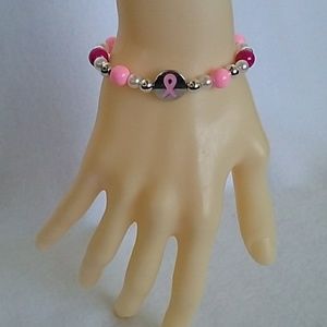 Pink ribbon awareness beaded stretch bracelet